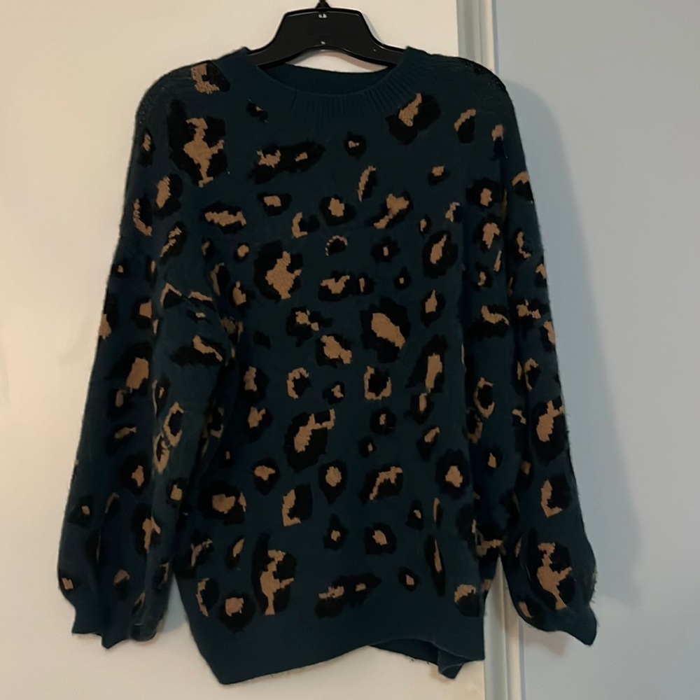 green and tan cheetah print sweater